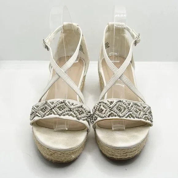 Next Cream Beaded Espadrille Wedge Strappy Sandals UK Size 4 - Picture 4 of 8